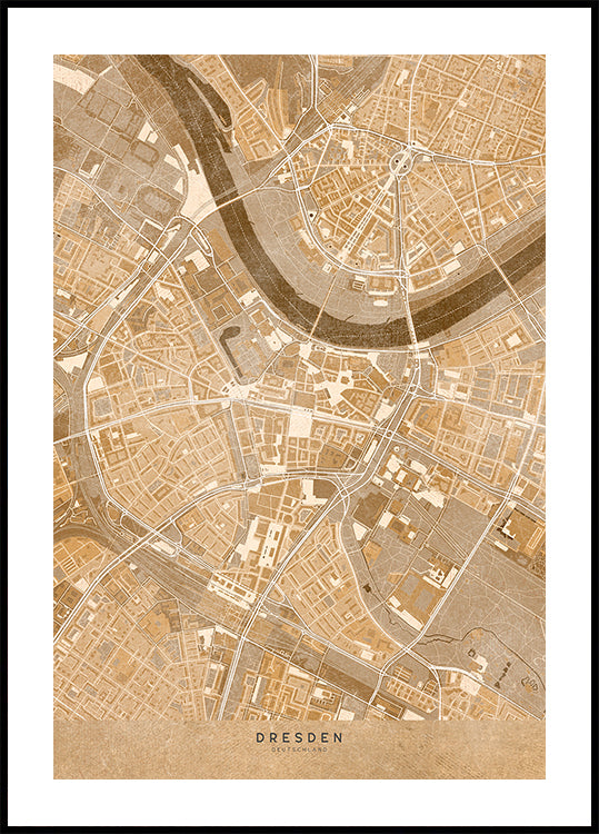 Sepia vintage map of Dresden downtown Germany Plakat - Posterbox