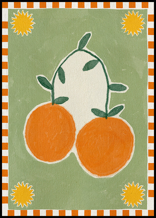 Orange Fruit On Green Background Plakat - Posterbox