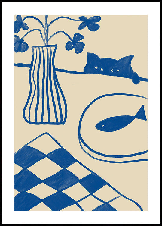Blue Cat And Fish (NEW) - Posterbox