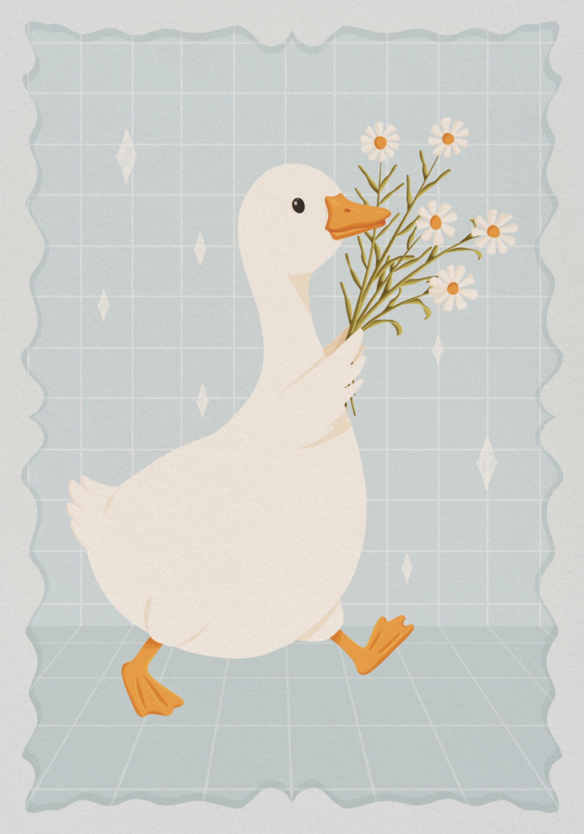Süße Ente mit Gänseblümchen