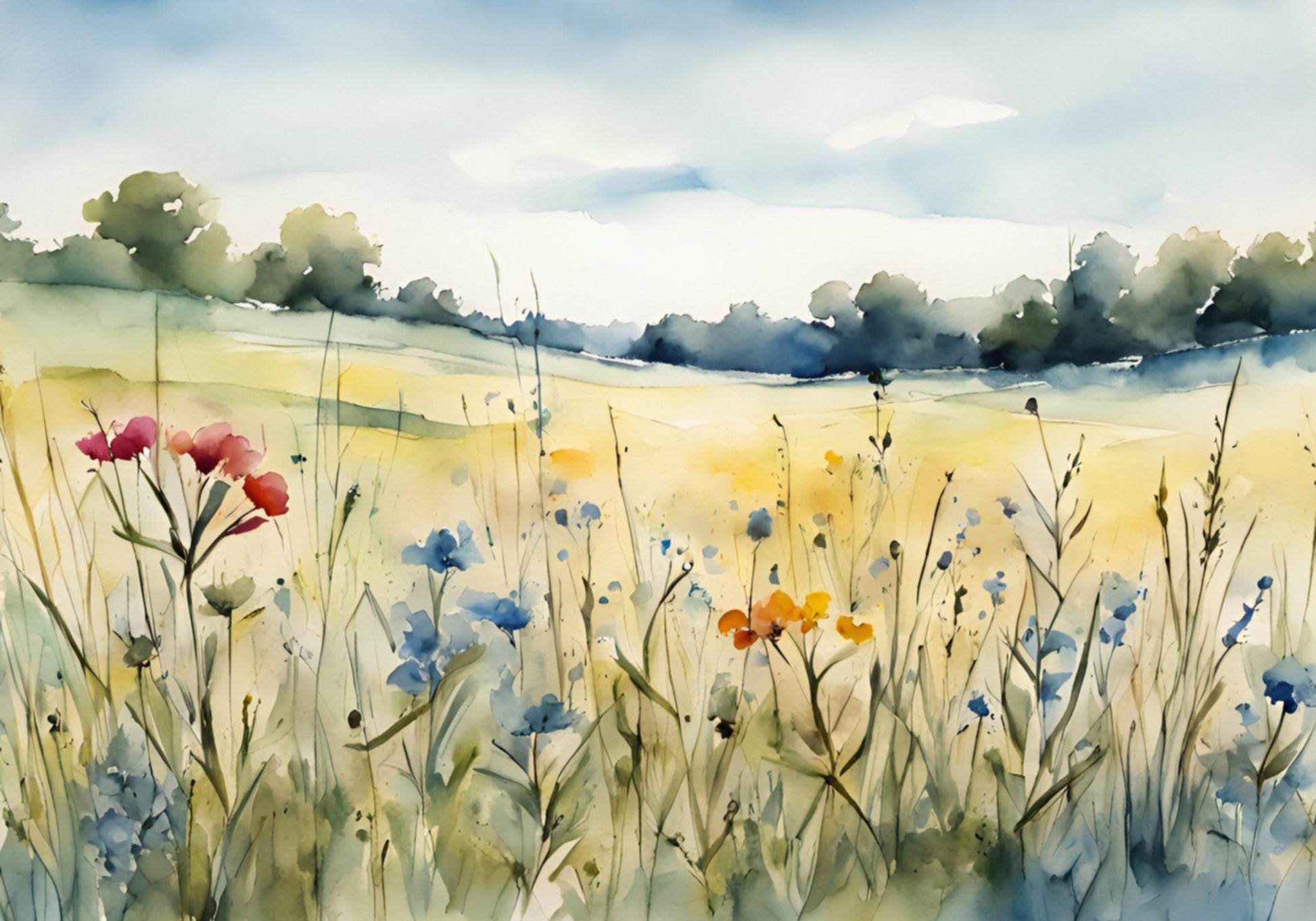 Wildblumenfeld-Aquarell