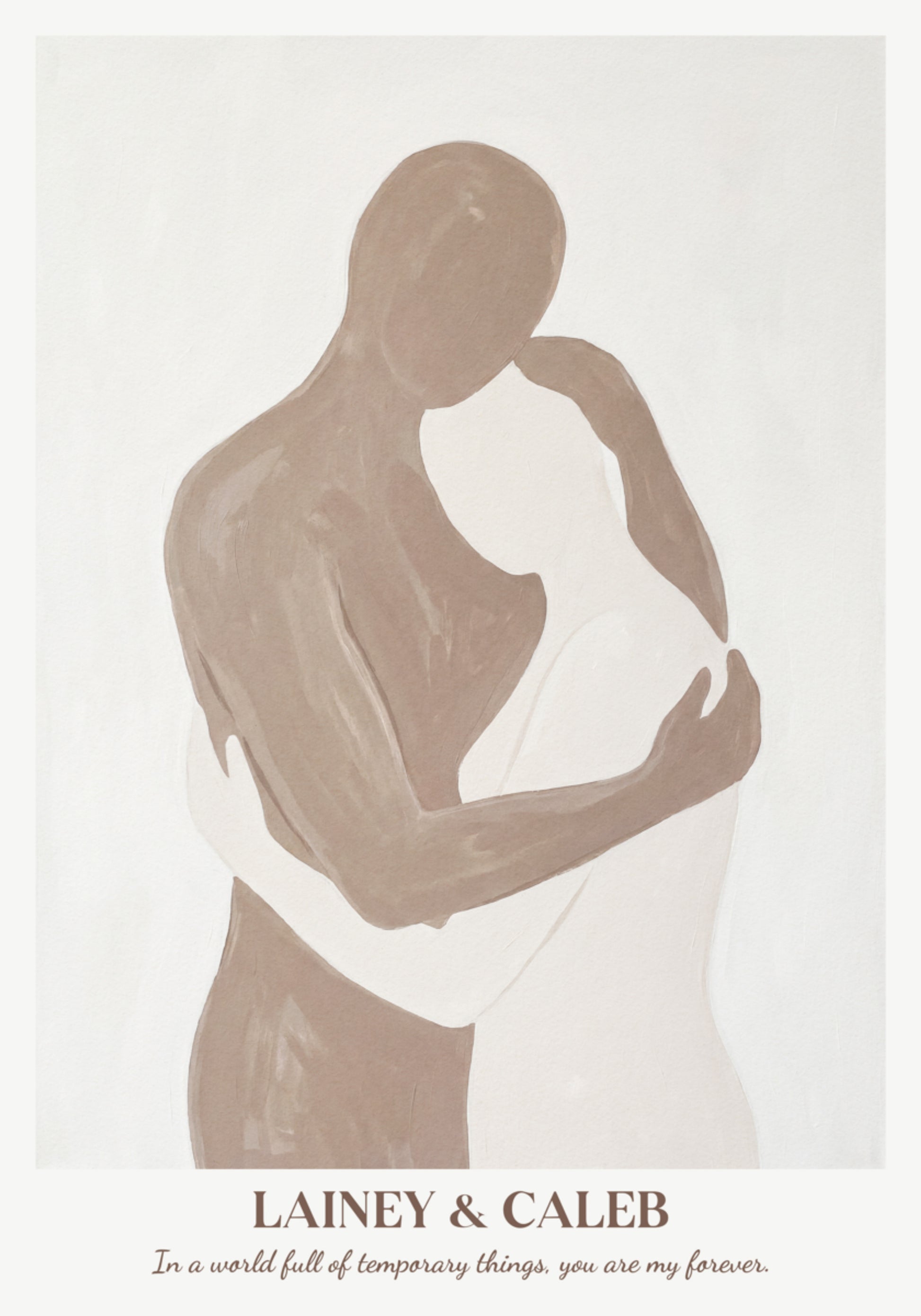 Minimalistische Paarsilhouette zweier Menschen in Umarmung