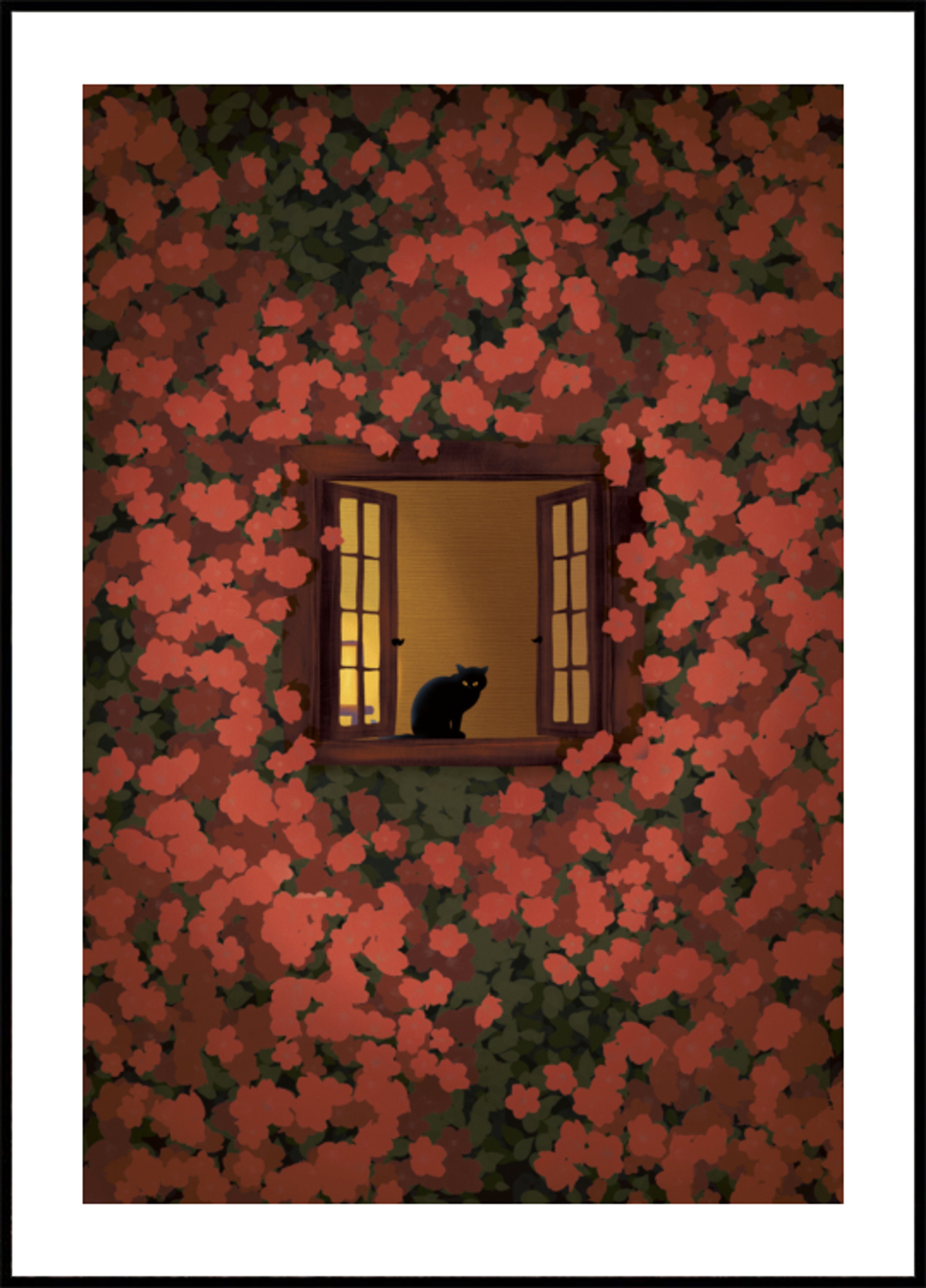 Abendkatze und Rosen