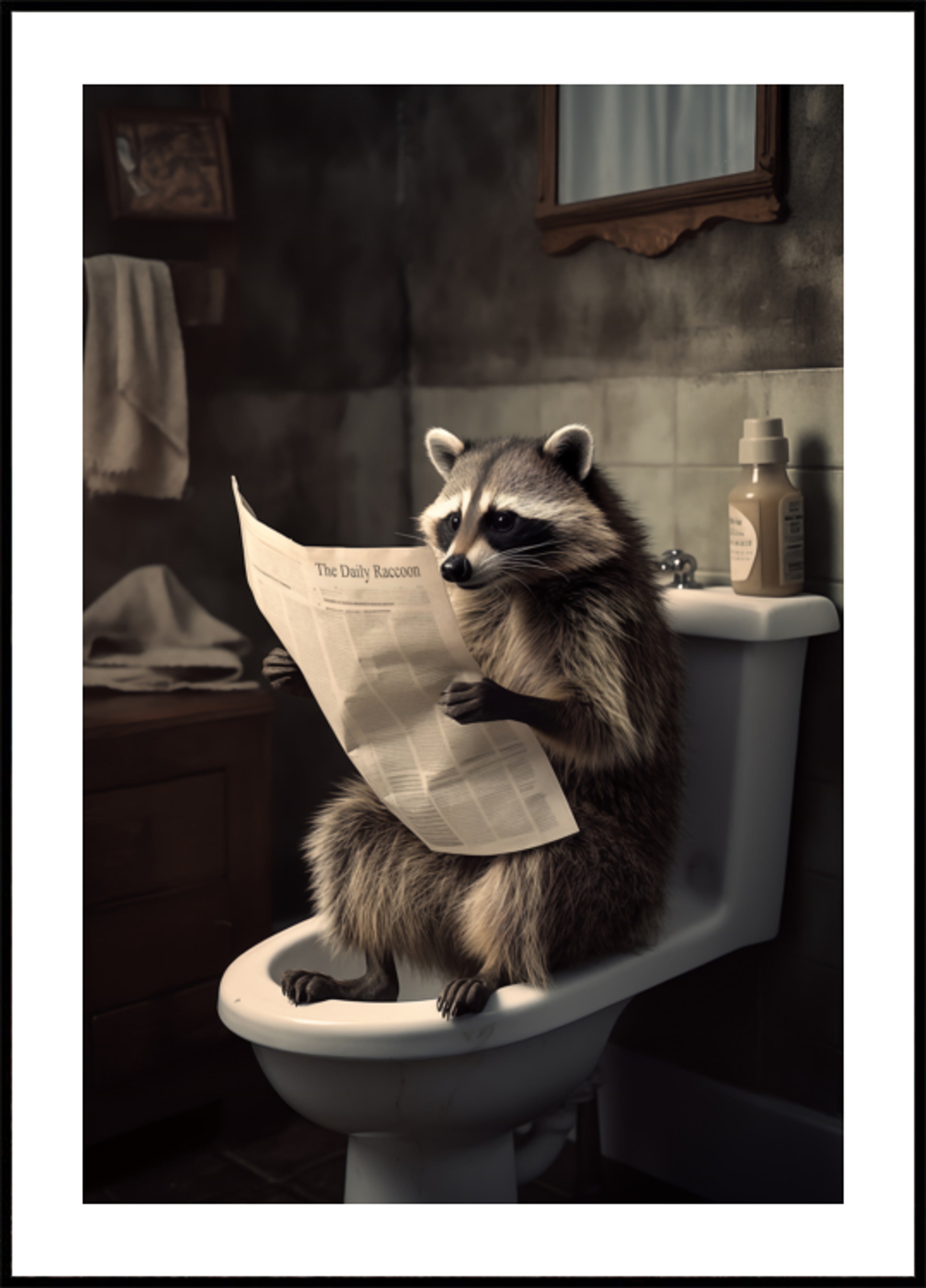 Lustiger Waschbär, der Zeitung liest