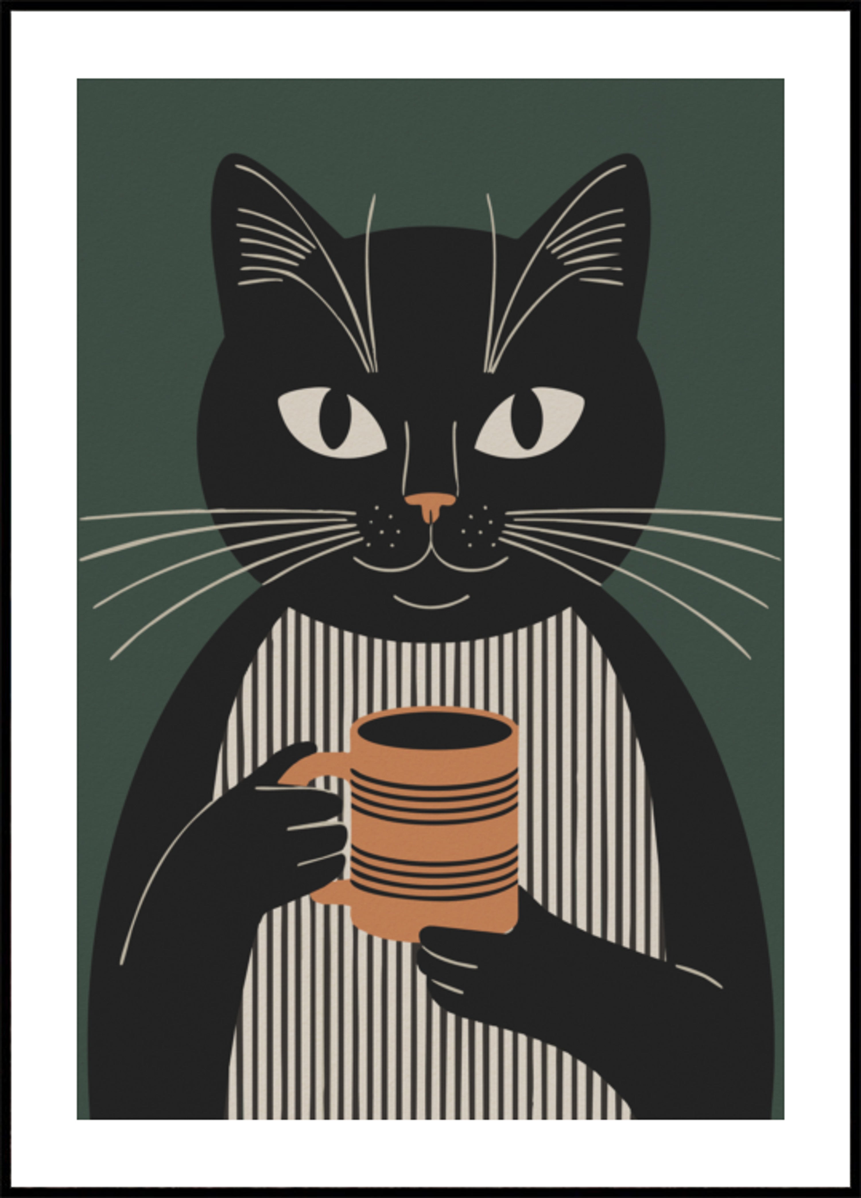 Kaffeepause der schwarzen Katze