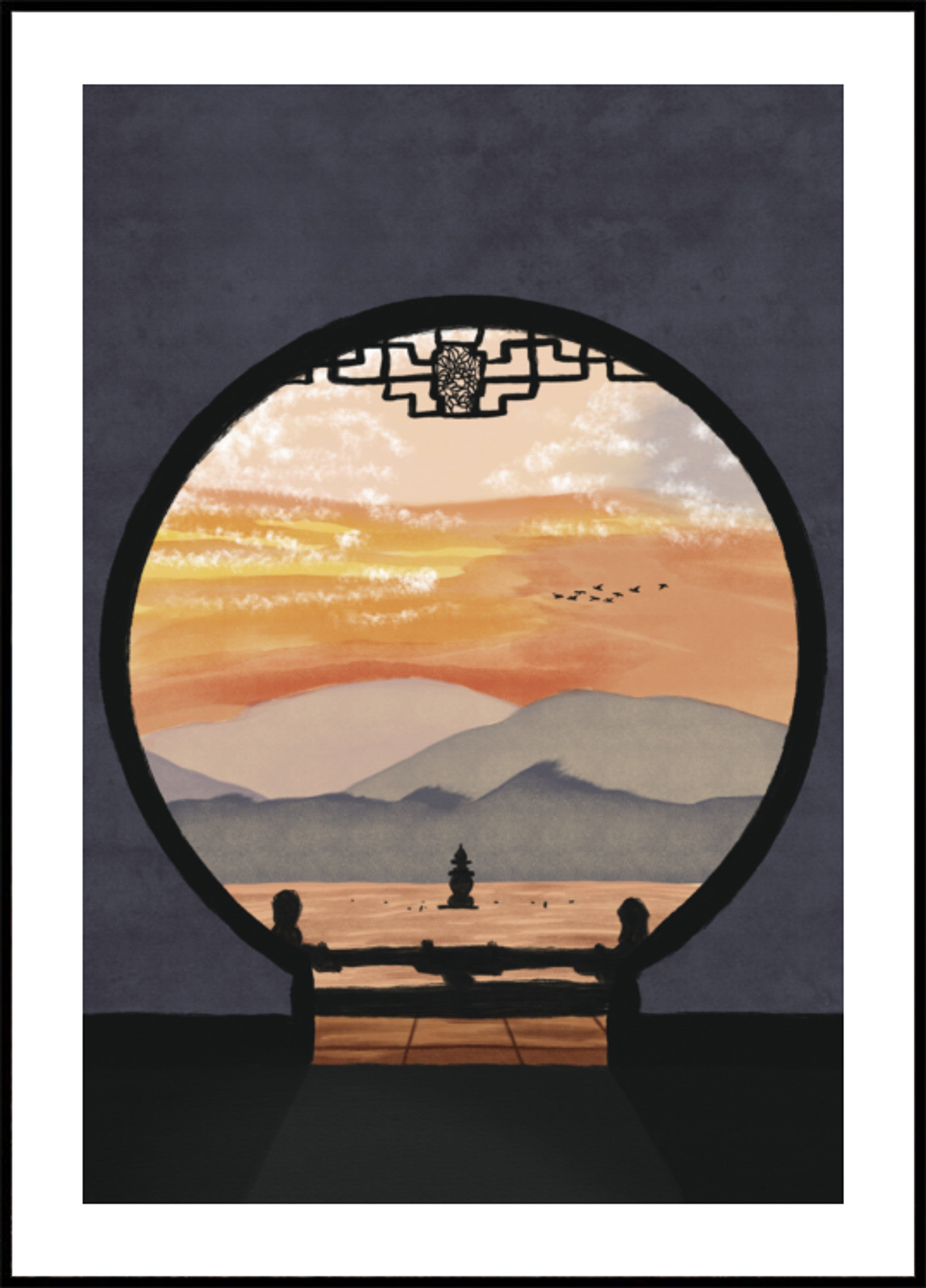 Blick auf den Sonnenuntergang der asiatischen Pagode