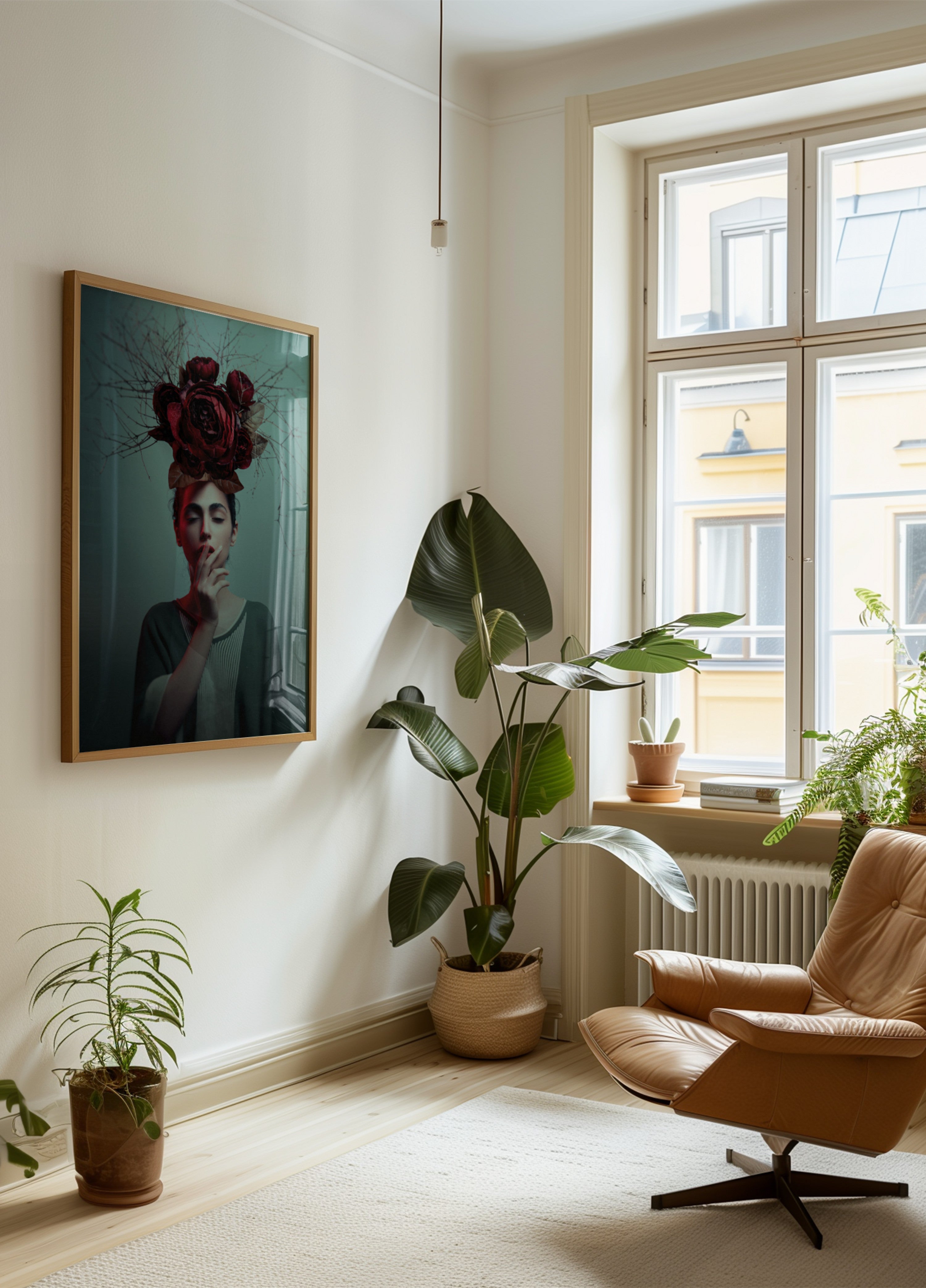 Nachdenkliche Frau mit roten Rosen