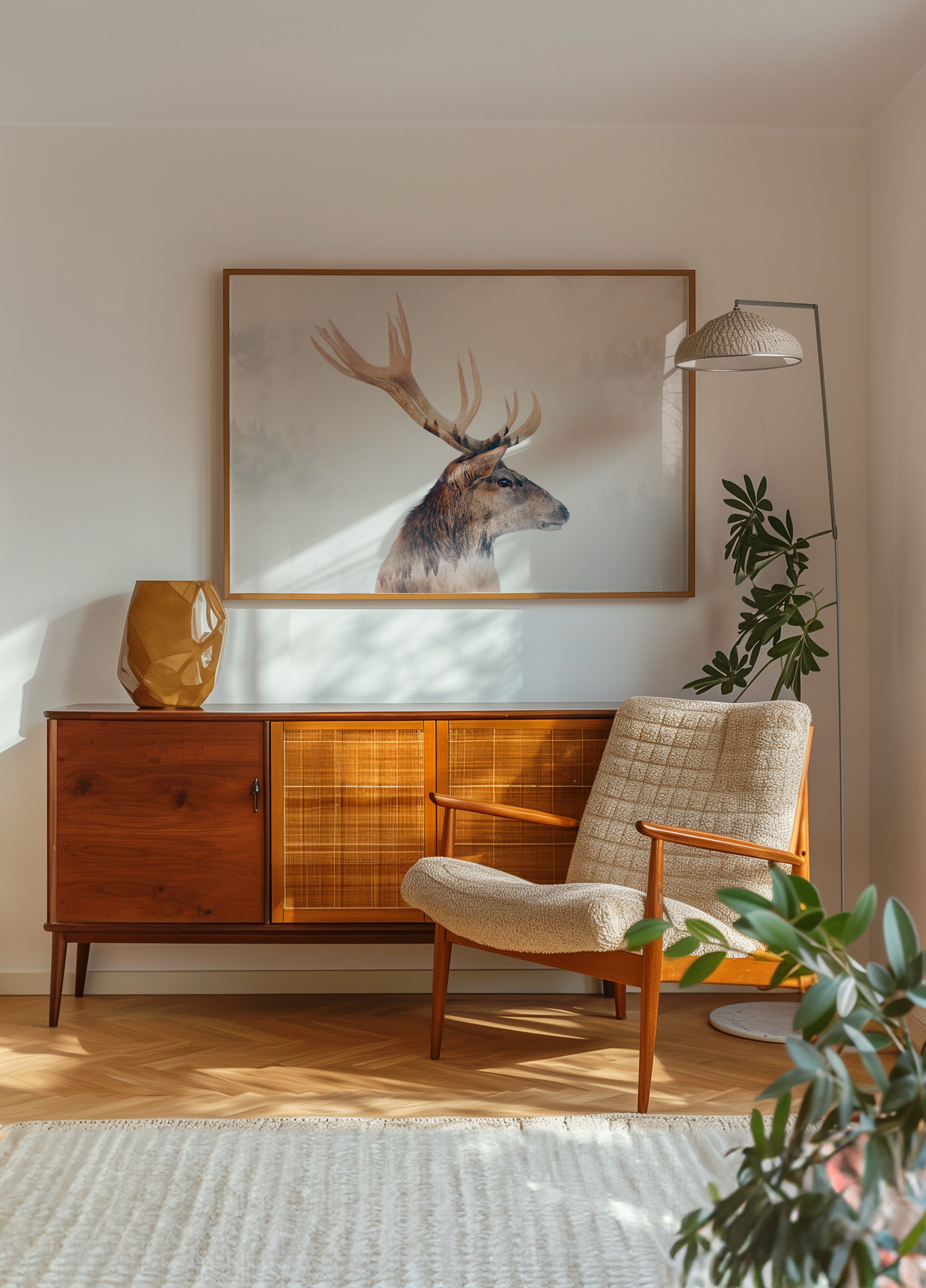 Nebliger Waldhirsch