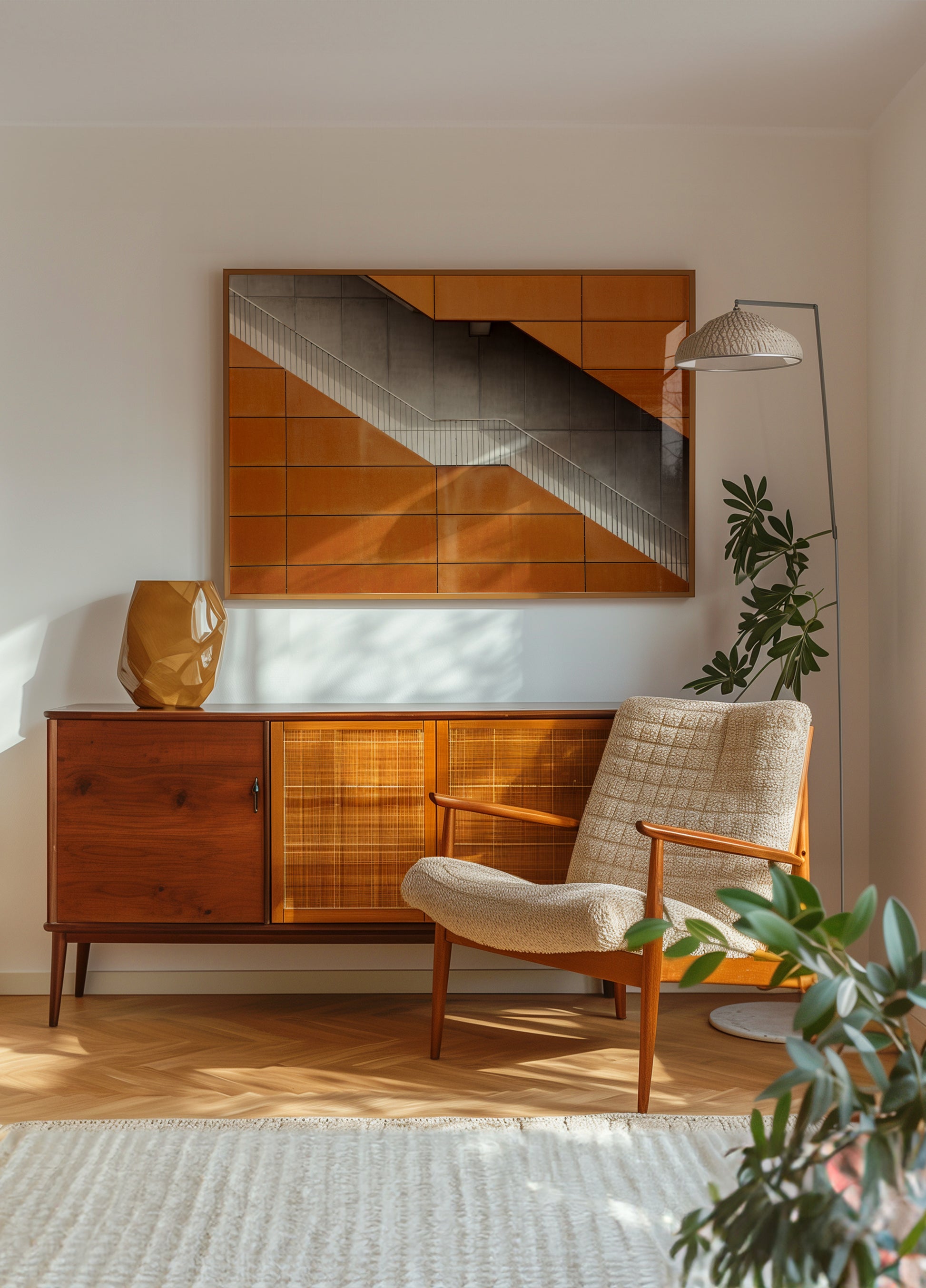 Orangefarbene Diagonaltreppe