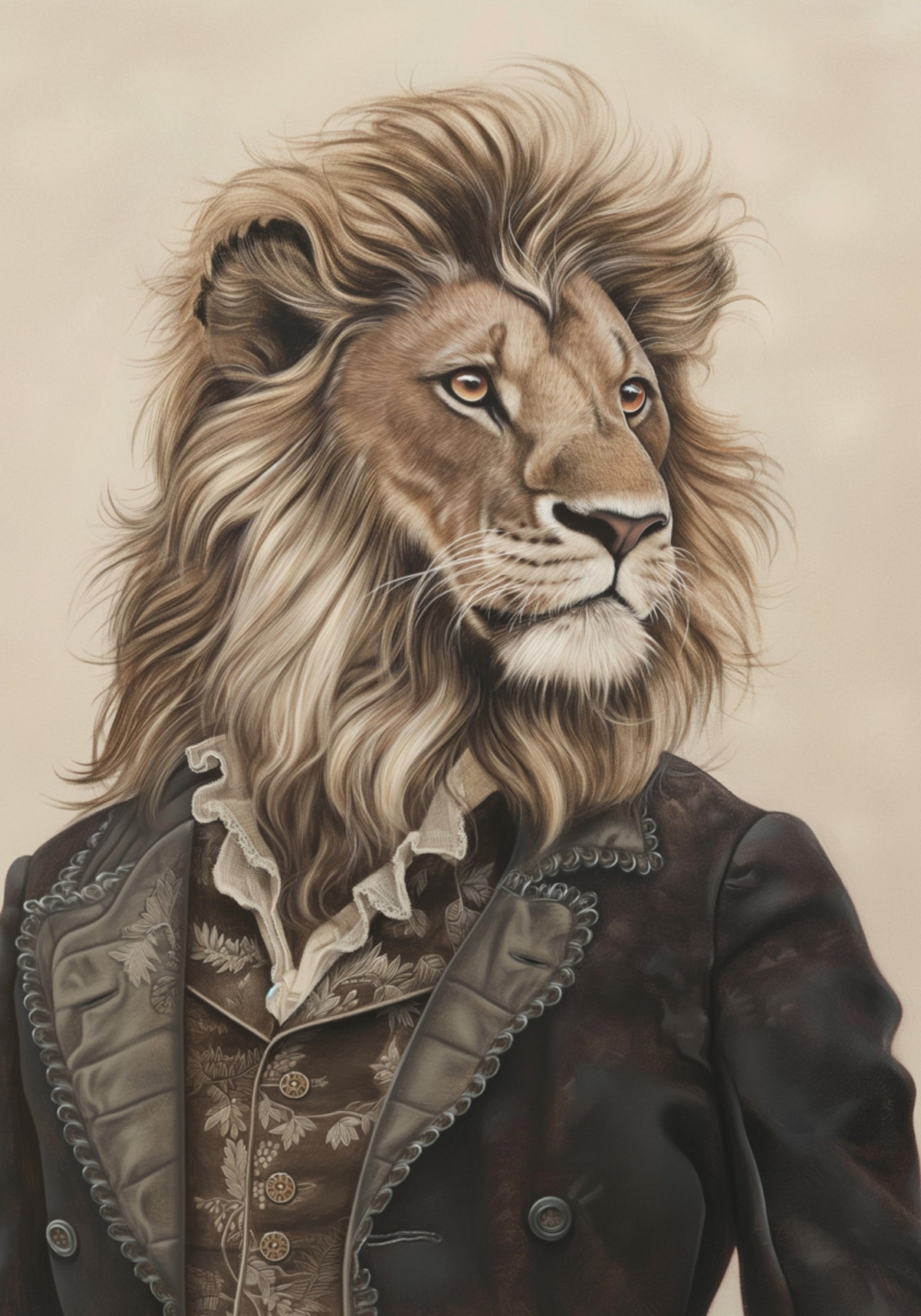 Sir Löwe in Vintage-Kleidung