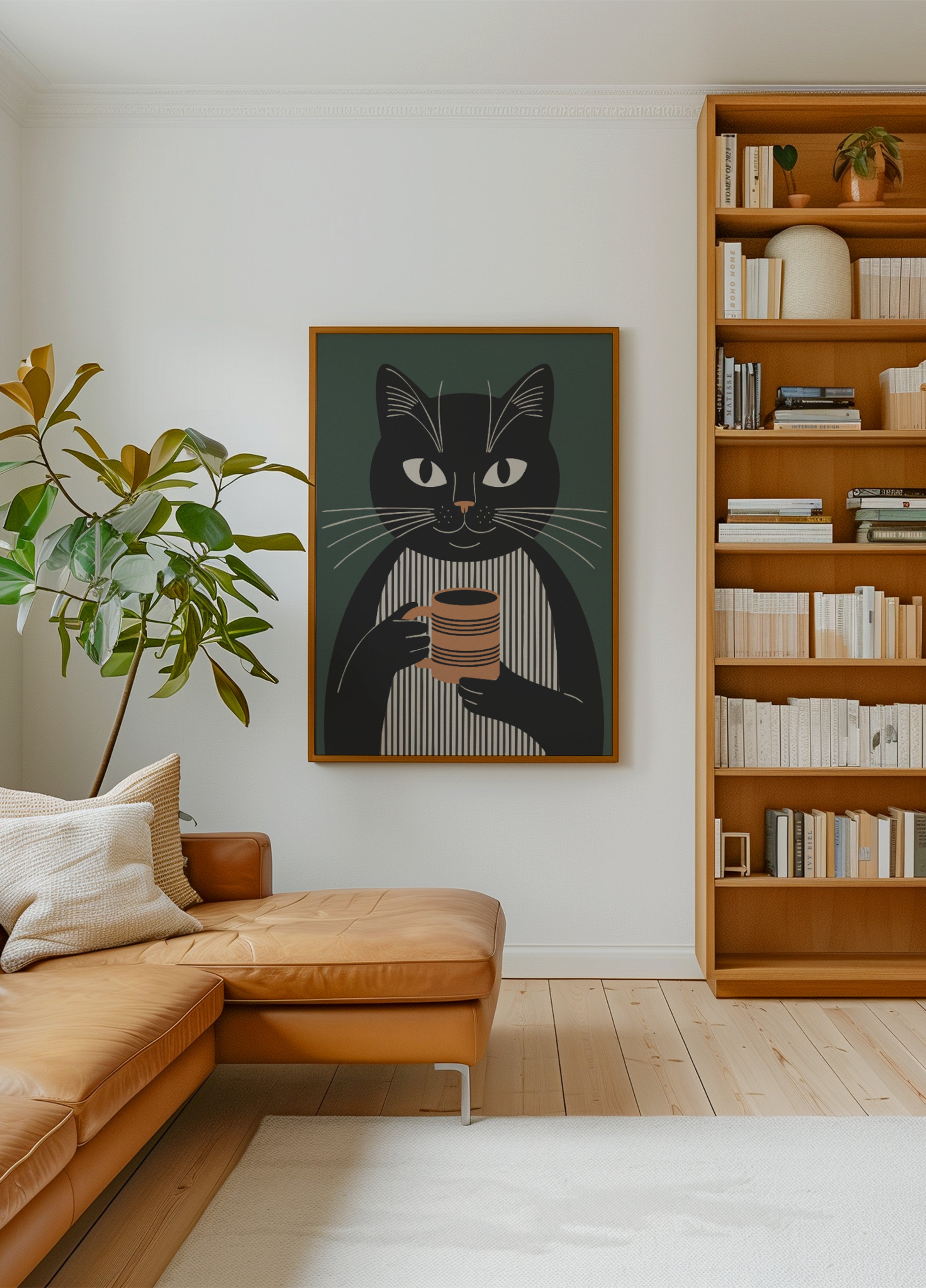 Kaffeepause der schwarzen Katze