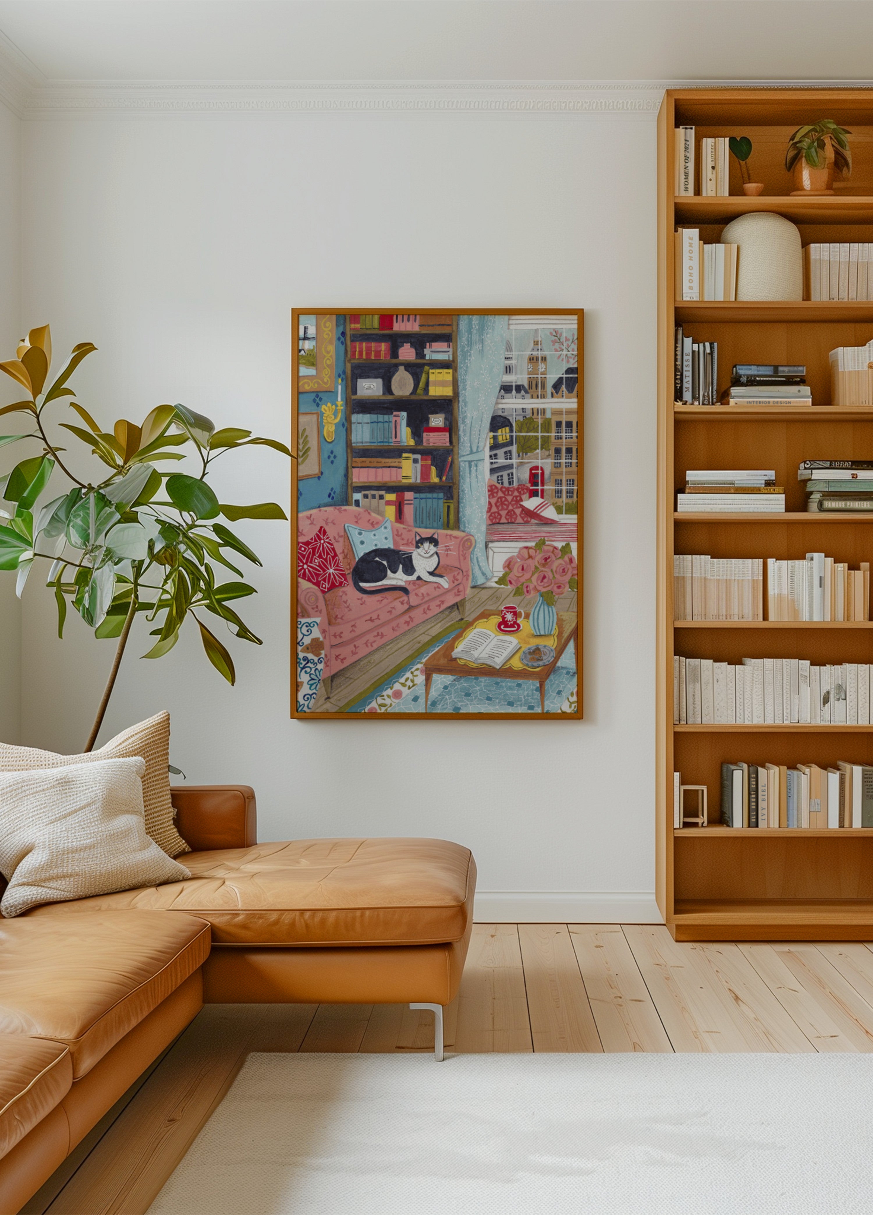 Katze auf Sofa in Londoner Pastellfarben